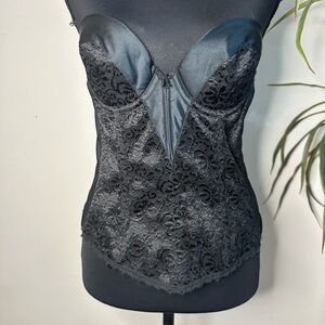 Vintage carnival, black lace satin bustiers corset 36B small